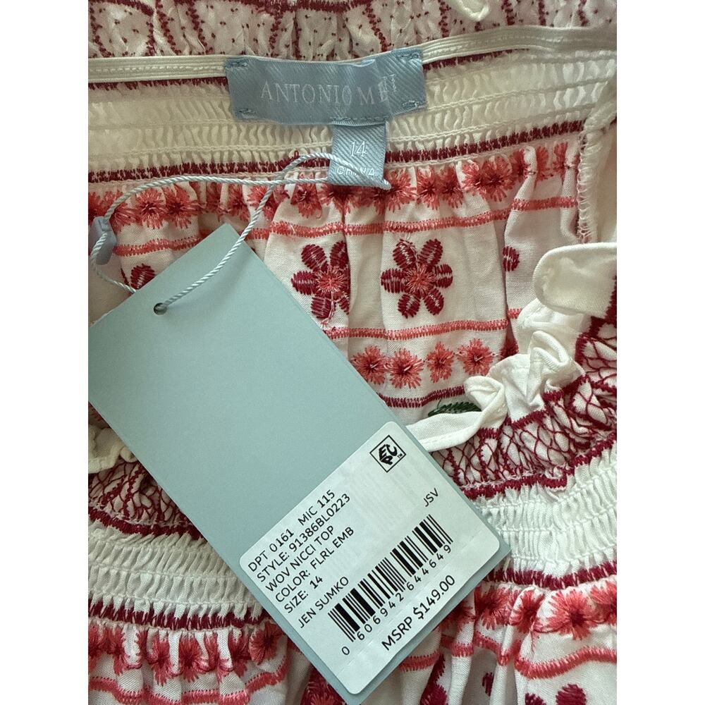 Antonio Melani x Jen Sumko Plus Woven Nicci Embroidered Floral Top White Size 14 - Picture 8 of 12